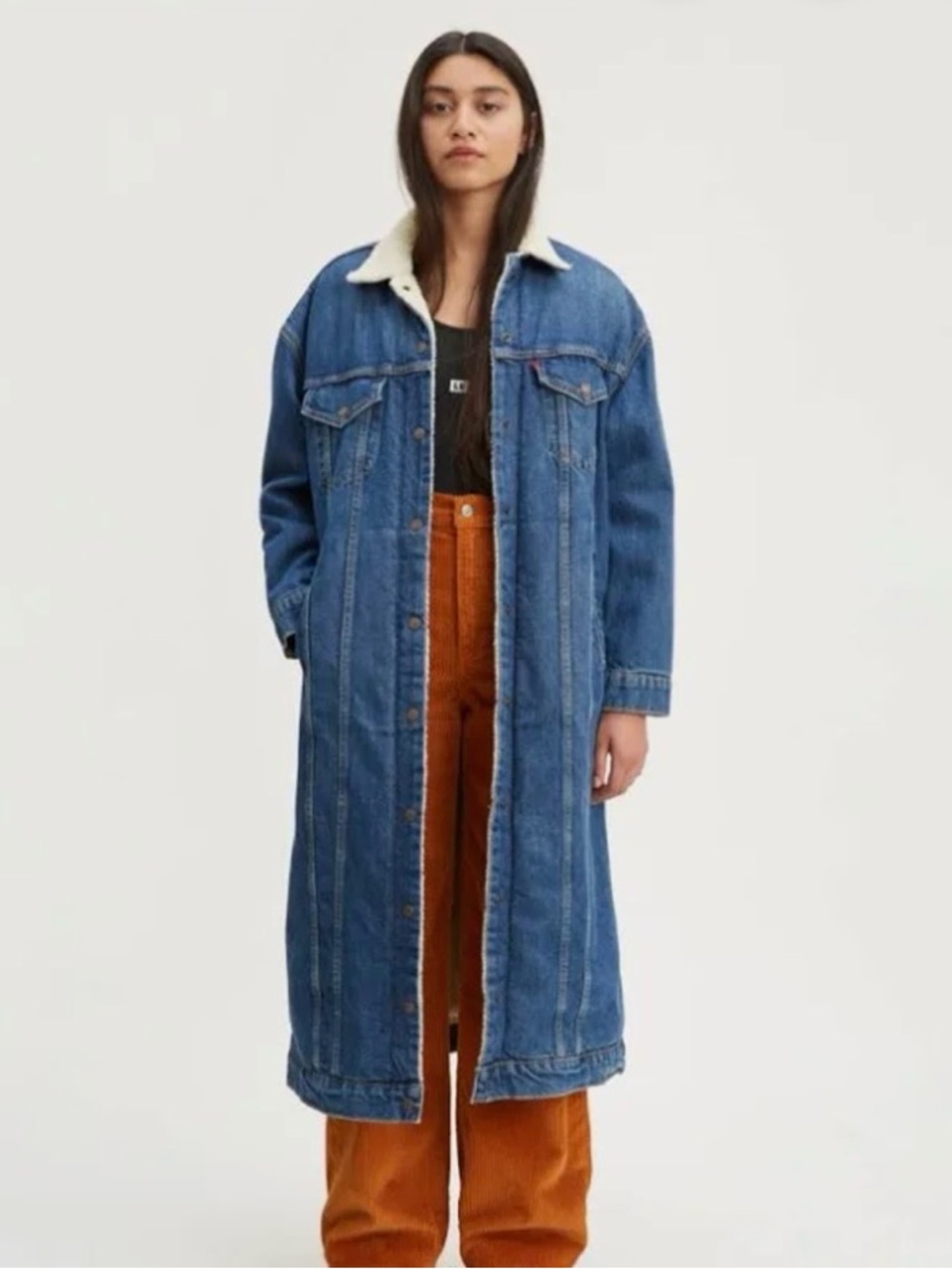 LEVI’S TRUCKER LONG HAUL SHERPA EXTRA LONG DENIM DUSTER COAT *RARE*